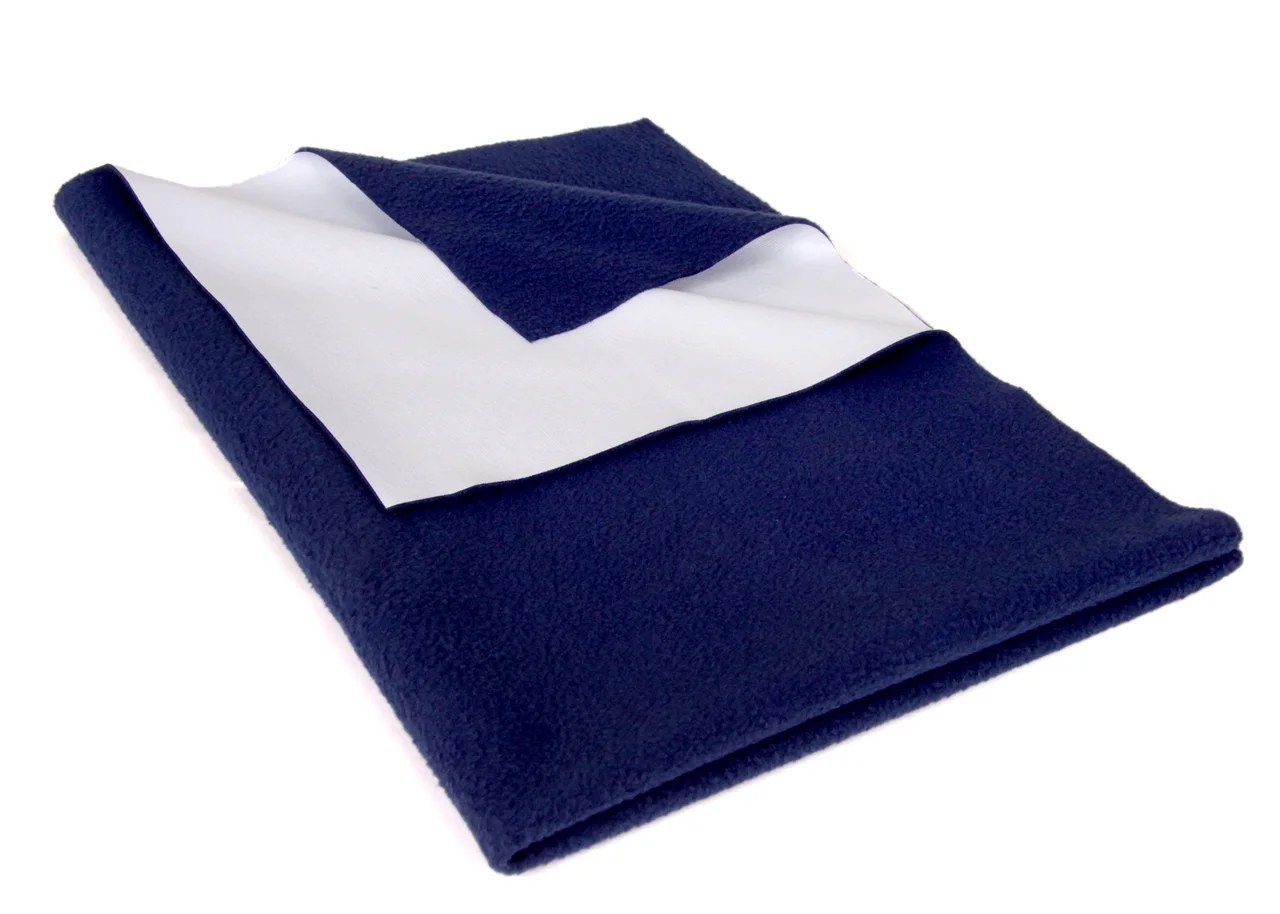 Navy folded textile with a white reverse surface