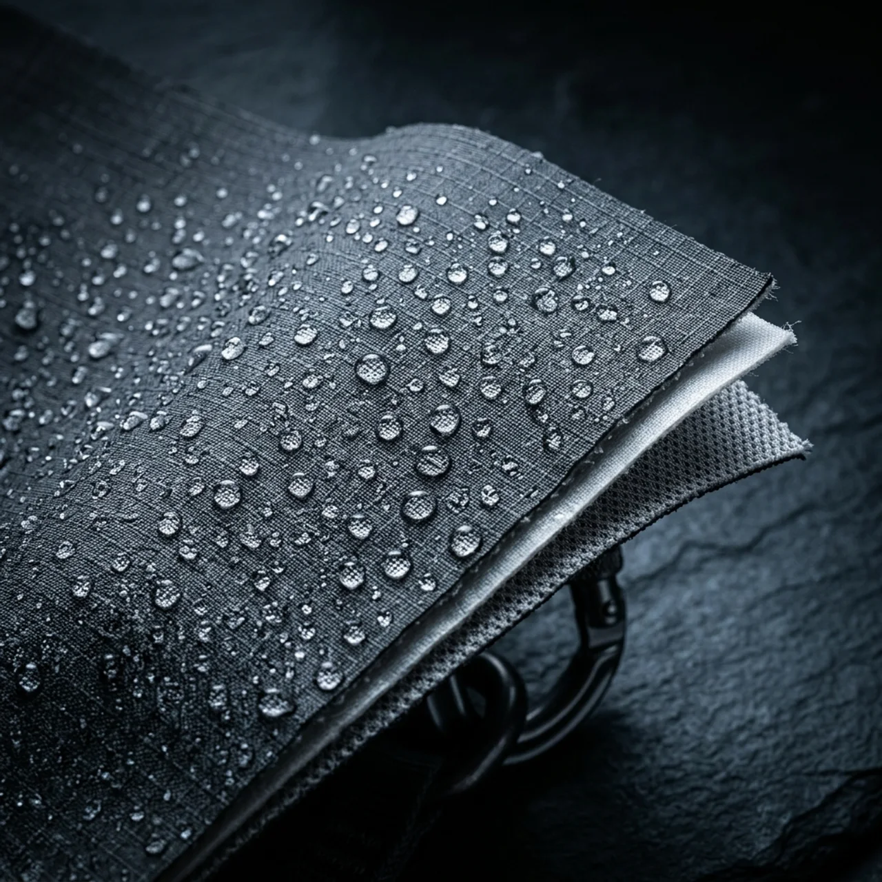 Illustrative technical textile layers with water droplets