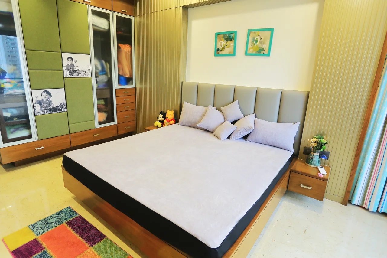 White bedding shown in a furnished bedroom